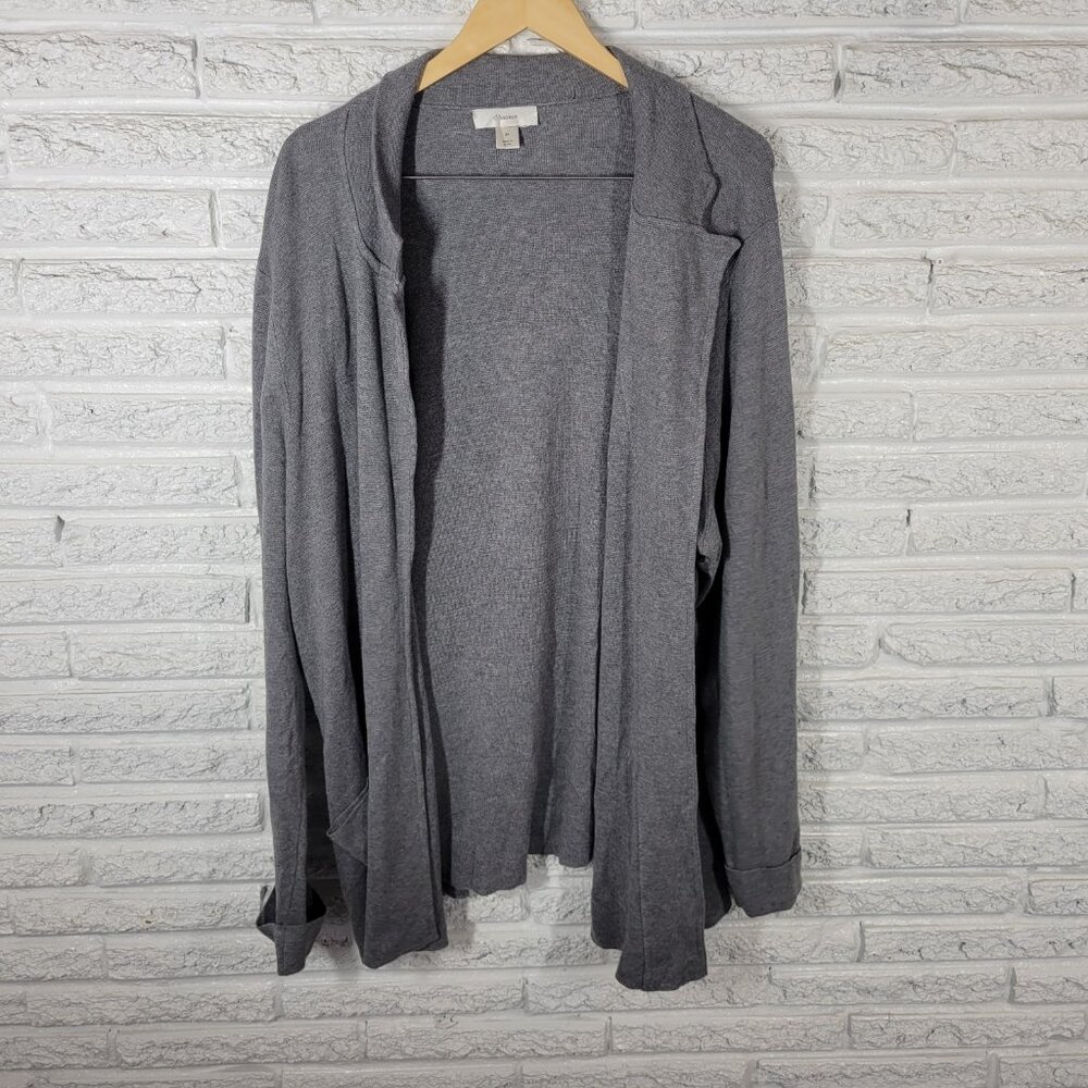 CJ Banks Cardigan 3X Gray Cotton Knit Open Front Pockets Plus Size SWE161XE